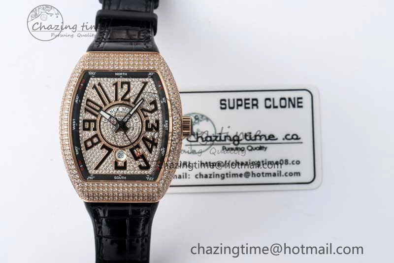 Vanguard V45 RG ABF Best Edition Full Diamonds Dial on Black Leather Strap A Contemporary 6526