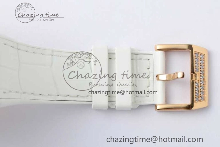 Original Vanguard V45 RG ABF Best Edition Full Diamonds Dial on White Leather Strap A 6519