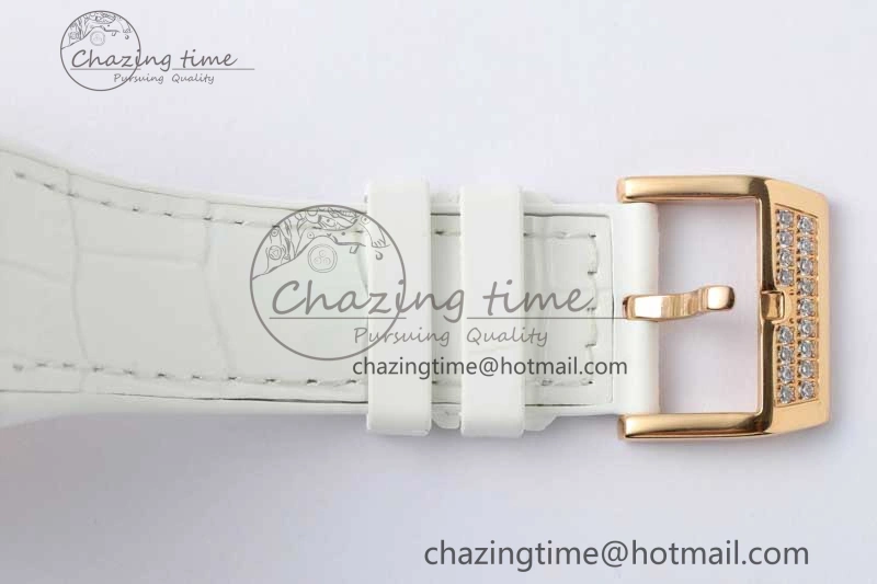 Original Vanguard V45 RG ABF Best Edition Full Diamonds Dial on White Leather Strap A 6519