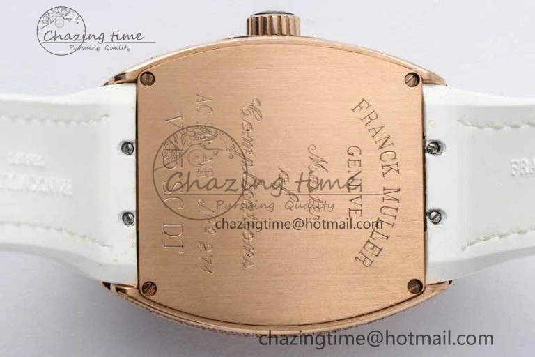 Original Vanguard V45 RG ABF Best Edition Full Diamonds Dial on White Leather Strap A 6519