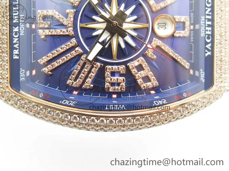Vanguard V45 RG Full Diamonds Blue Textured Diamonds Markers on Blue Gummy Strap A StreetReady 6570