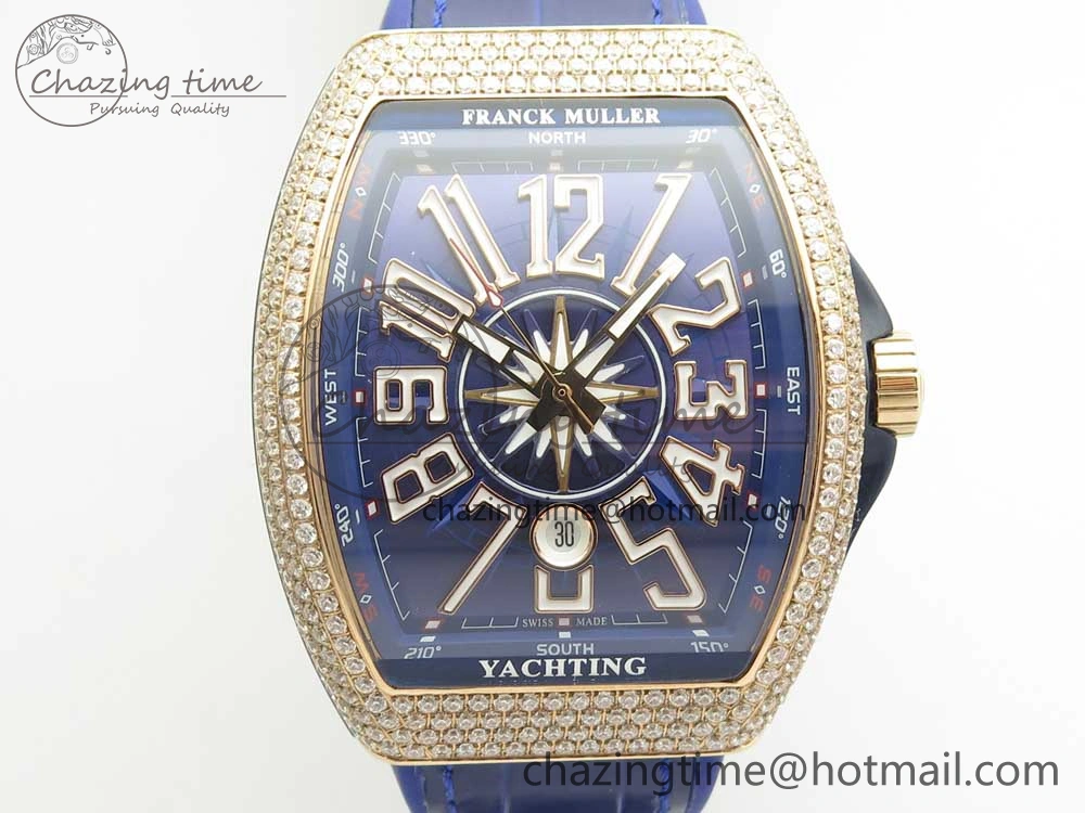 Bright Vanguard V45 RG Full Diamonds Blue Textured Numbers Markers on Blue Gummy Strap A 6573