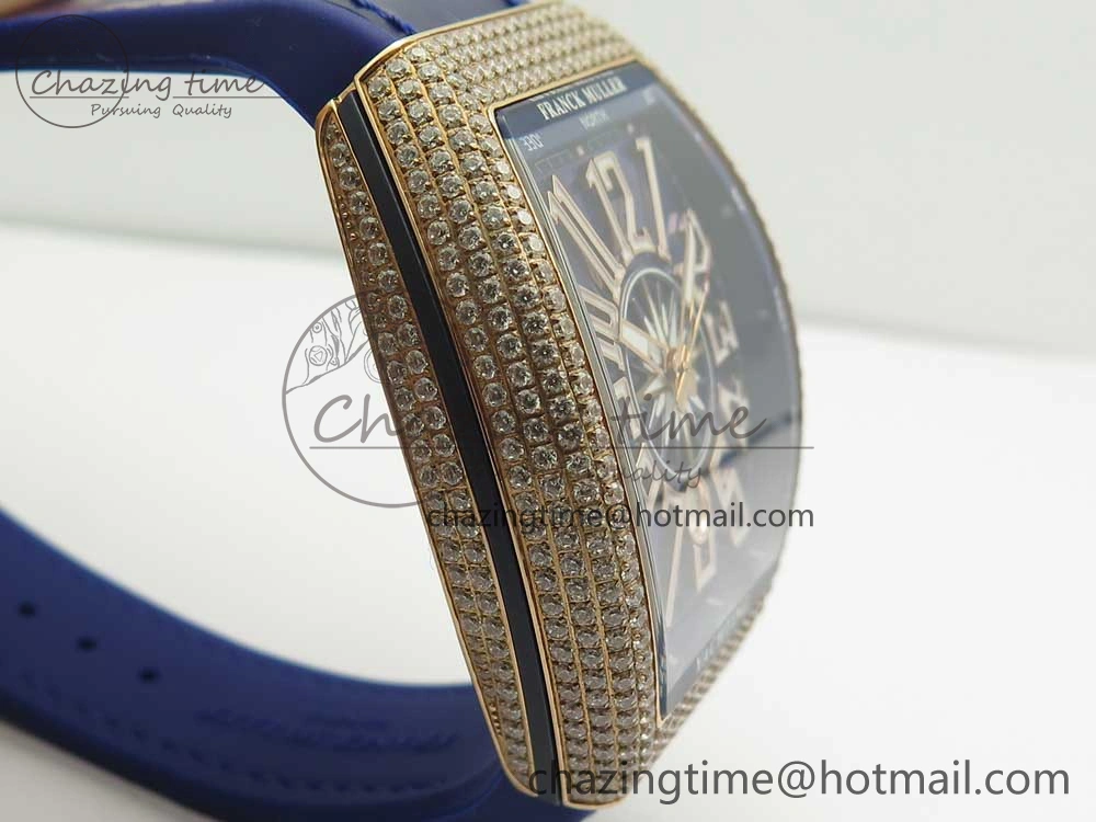 Bright Vanguard V45 RG Full Diamonds Blue Textured Numbers Markers on Blue Gummy Strap A 6573