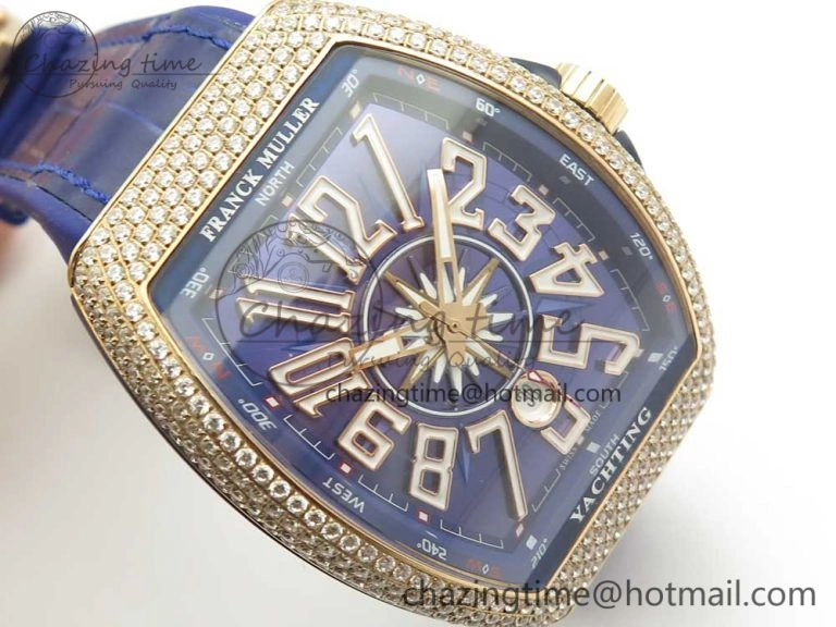 Bright Vanguard V45 RG Full Diamonds Blue Textured Numbers Markers on Blue Gummy Strap A 6573