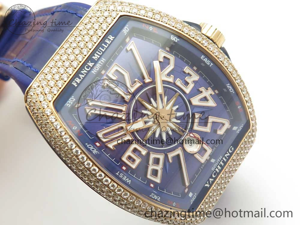 Bright Vanguard V45 RG Full Diamonds Blue Textured Numbers Markers on Blue Gummy Strap A 6573