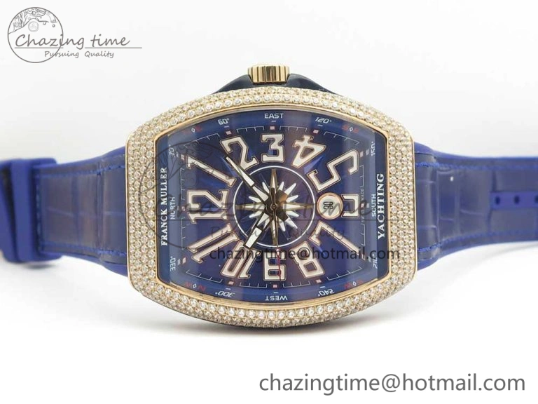 Bright Vanguard V45 RG Full Diamonds Blue Textured Numbers Markers on Blue Gummy Strap A 6573