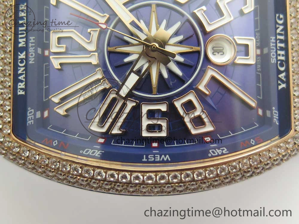 Bright Vanguard V45 RG Full Diamonds Blue Textured Numbers Markers on Blue Gummy Strap A 6573