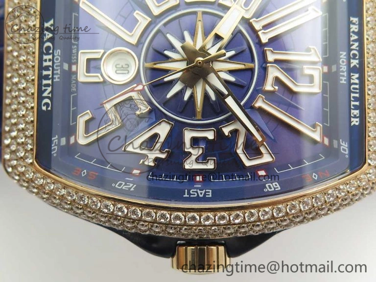 Bright Vanguard V45 RG Full Diamonds Blue Textured Numbers Markers on Blue Gummy Strap A 6573