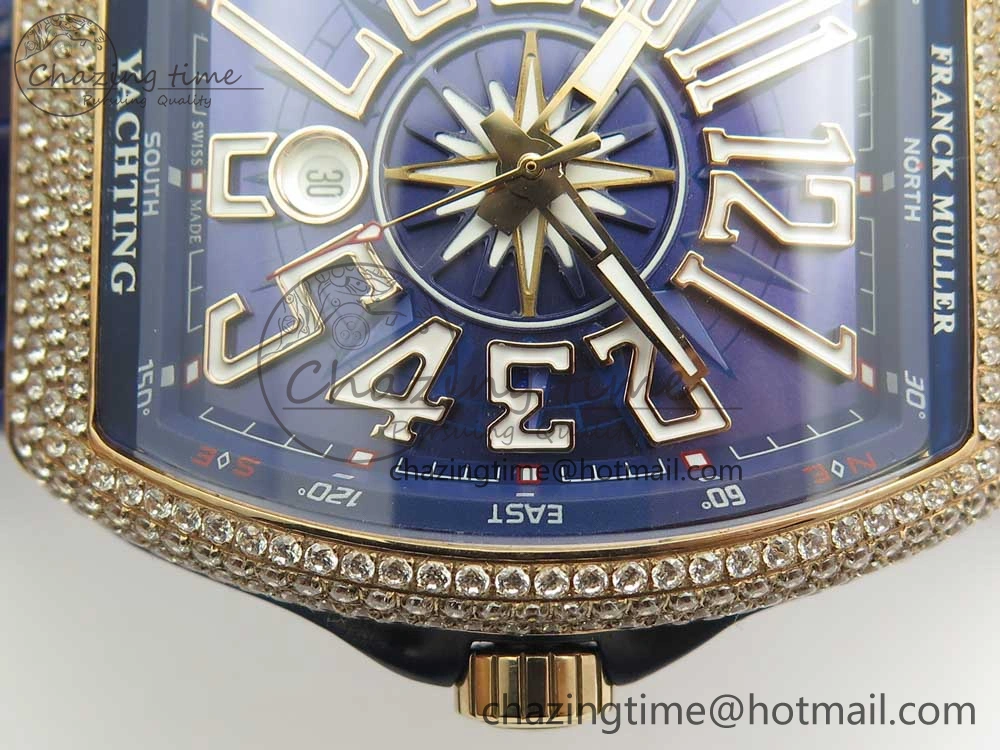 Bright Vanguard V45 RG Full Diamonds Blue Textured Numbers Markers on Blue Gummy Strap A 6573