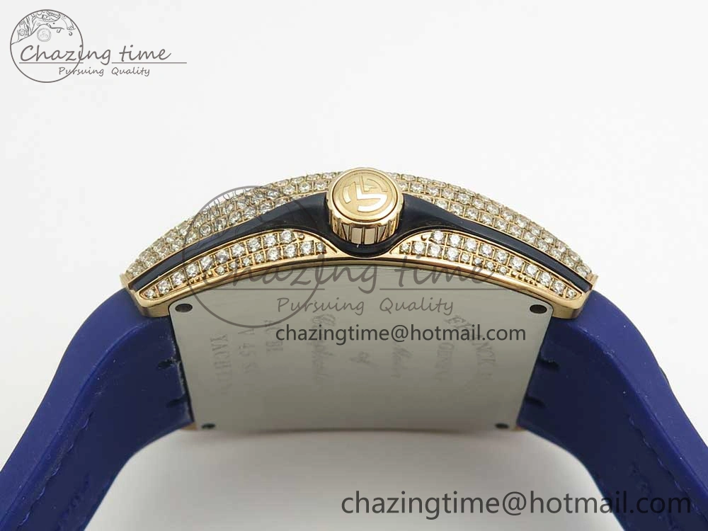 Bright Vanguard V45 RG Full Diamonds Blue Textured Numbers Markers on Blue Gummy Strap A 6573
