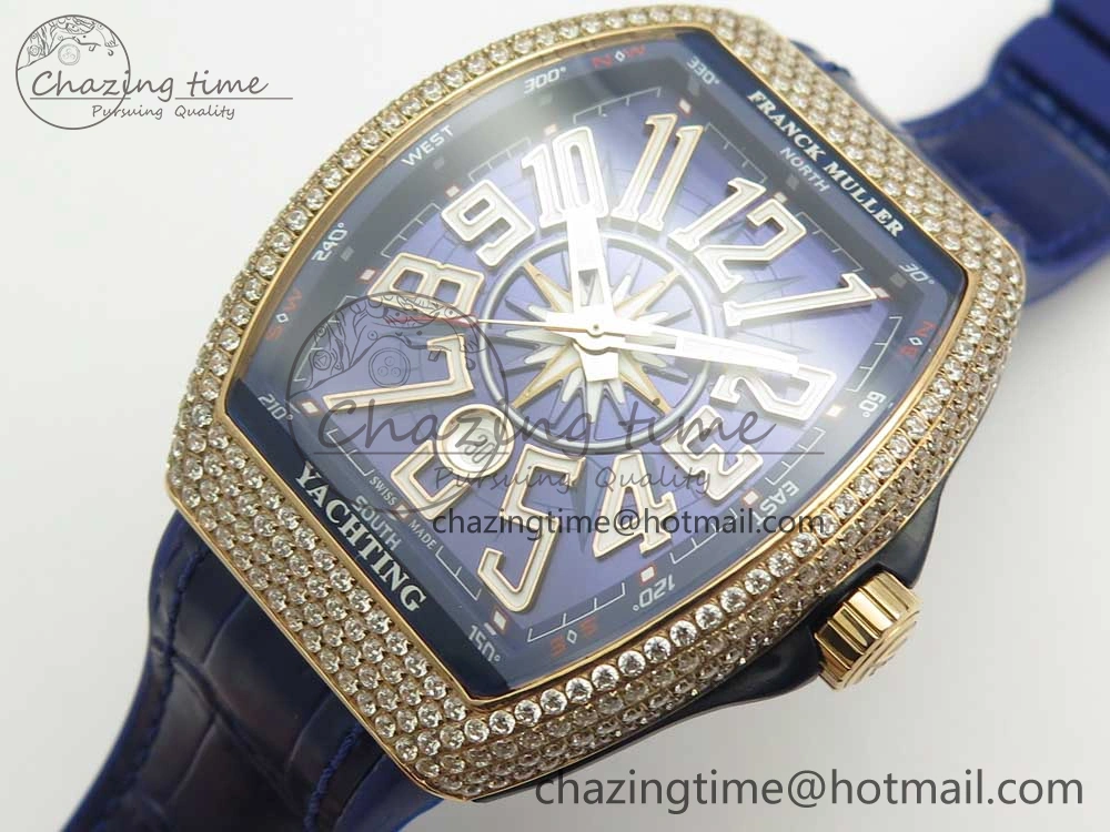 Bright Vanguard V45 RG Full Diamonds Blue Textured Numbers Markers on Blue Gummy Strap A 6573