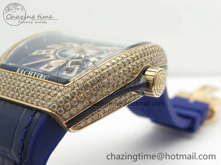 Bright Vanguard V45 RG Full Diamonds Blue Textured Numbers Markers on Blue Gummy Strap A 6573