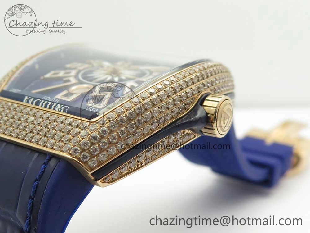 Bright Vanguard V45 RG Full Diamonds Blue Textured Numbers Markers on Blue Gummy Strap A 6573