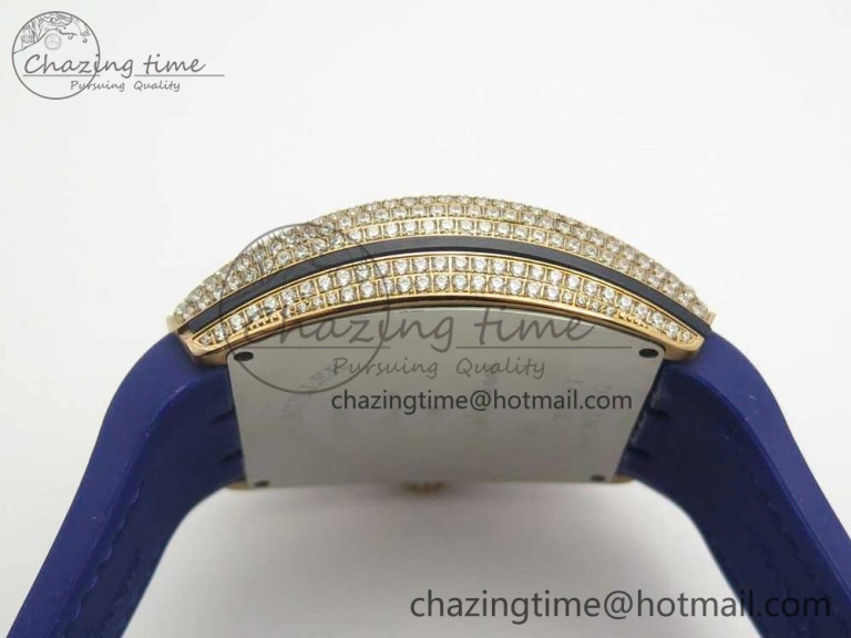 Bright Vanguard V45 RG Full Diamonds Blue Textured Numbers Markers on Blue Gummy Strap A 6573