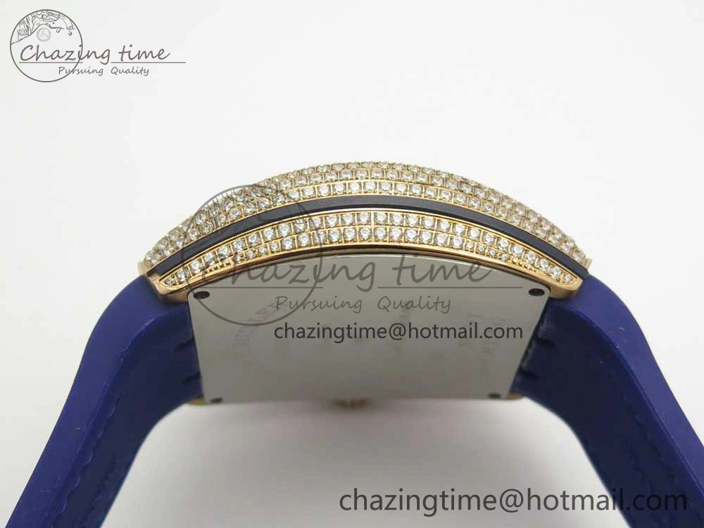 Bright Vanguard V45 RG Full Diamonds Blue Textured Numbers Markers on Blue Gummy Strap A 6573