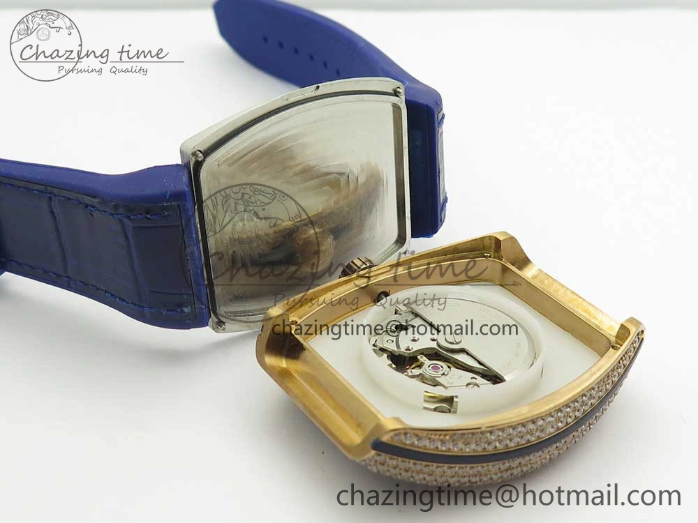 Bright Vanguard V45 RG Full Diamonds Blue Textured Numbers Markers on Blue Gummy Strap A 6573