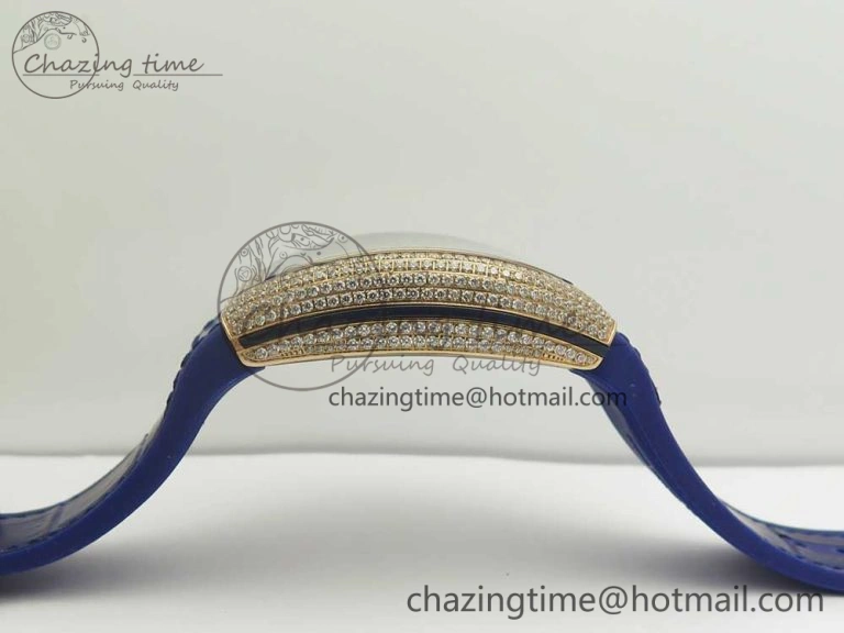 Bright Vanguard V45 RG Full Diamonds Blue Textured Numbers Markers on Blue Gummy Strap A 6573