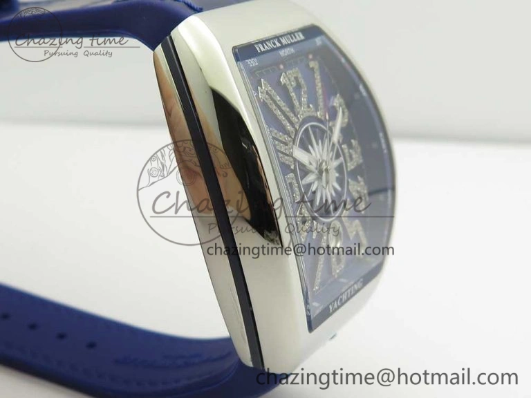 Affordable Vanguard V45 SS ABF Best Edition Blue Dial Diamonds Markers on Blue Gummy Strap A 6567