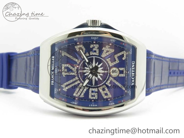 Affordable Vanguard V45 SS ABF Best Edition Blue Dial Diamonds Markers on Blue Gummy Strap A 6567
