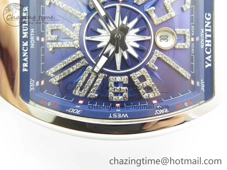 Affordable Vanguard V45 SS ABF Best Edition Blue Dial Diamonds Markers on Blue Gummy Strap A 6567