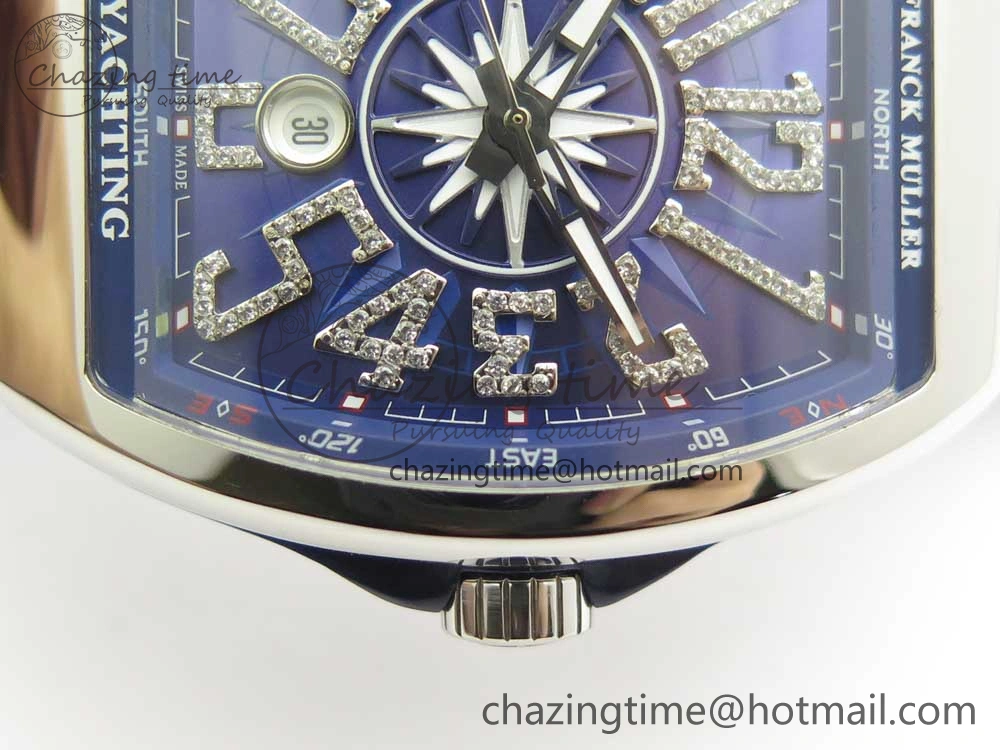 Affordable Vanguard V45 SS ABF Best Edition Blue Dial Diamonds Markers on Blue Gummy Strap A 6567