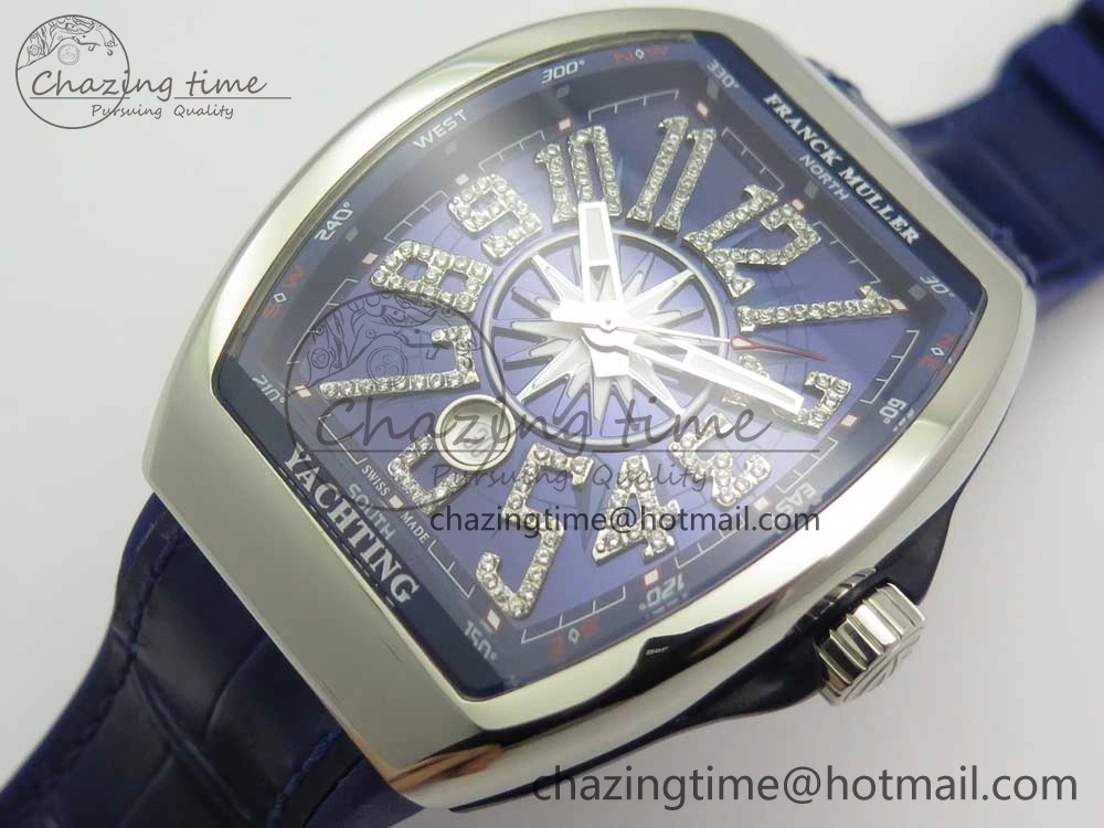 Affordable Vanguard V45 SS ABF Best Edition Blue Dial Diamonds Markers on Blue Gummy Strap A 6567