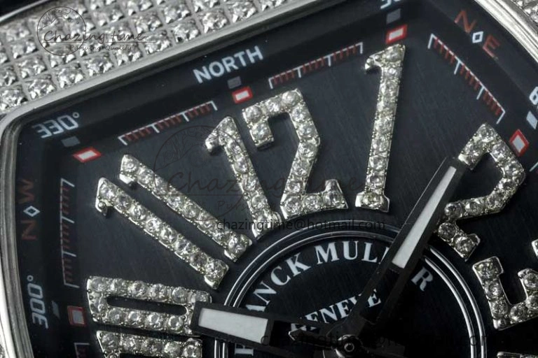 Supportive Vanguard V45 SS ABF Best Edition Full Diamonds Case Black Dial on Black Leather Strap A 6524