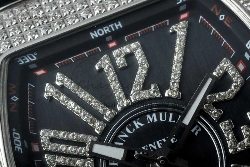 Supportive Vanguard V45 SS ABF Best Edition Full Diamonds Case Black Dial on Black Leather Strap A 6524