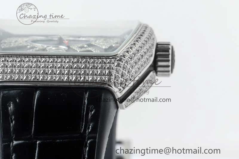 Supportive Vanguard V45 SS ABF Best Edition Full Diamonds Case Black Dial on Black Leather Strap A 6524