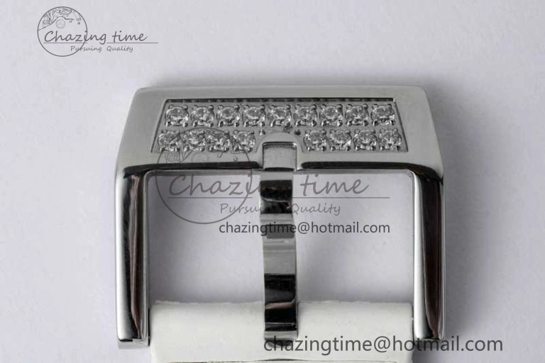 Vanguard V45 SS ABF Best Edition Full Diamonds Case Silver Dial on White Leather Strap A Effortless 6522