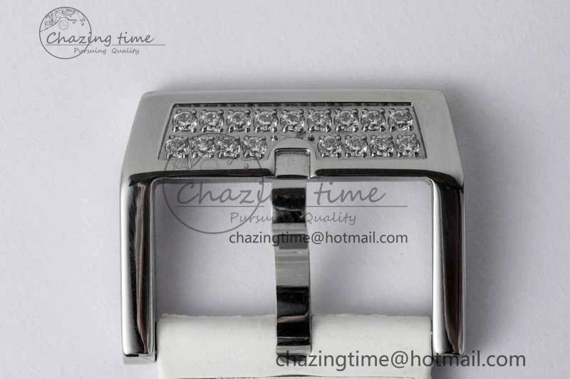 Vanguard V45 SS ABF Best Edition Full Diamonds Case Silver Dial on White Leather Strap A Effortless 6522