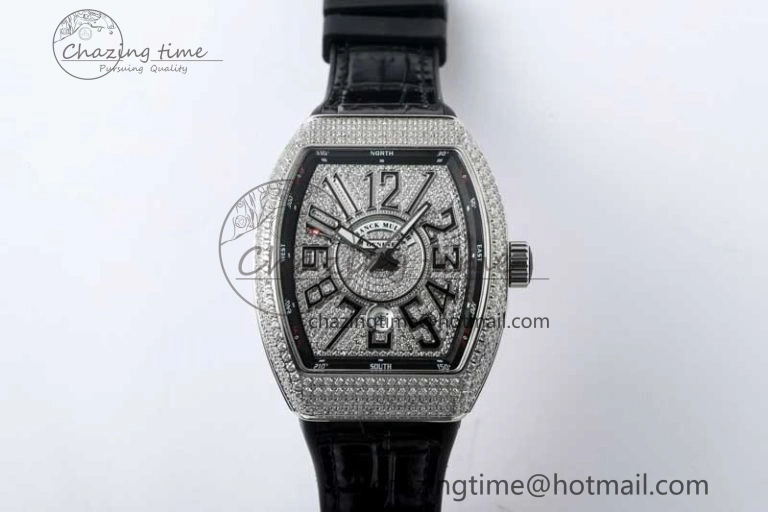 Vanguard V45 SS ABF Best Edition Full Diamonds Dial on Black Leather Strap A SunProtective 6521