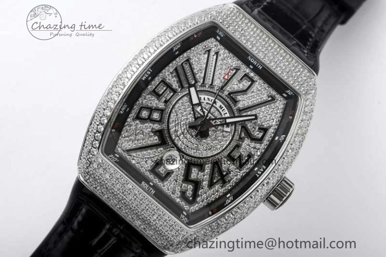 Vanguard V45 SS ABF Best Edition Full Diamonds Dial on Black Leather Strap A SunProtective 6521