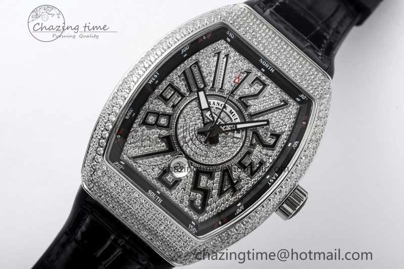 Vanguard V45 SS ABF Best Edition Full Diamonds Dial on Black Leather Strap A SunProtective 6521