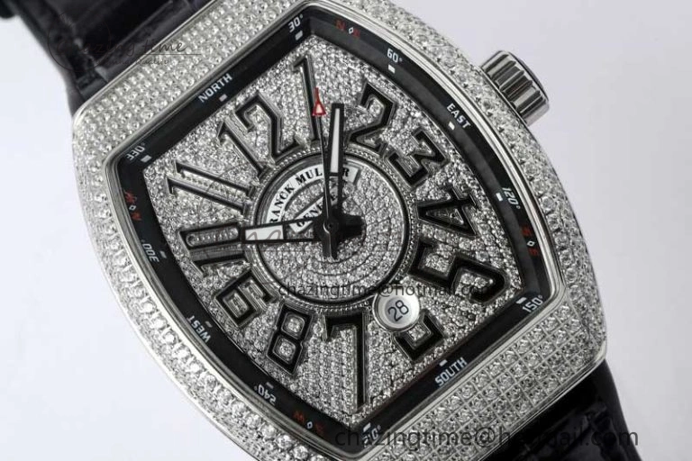 Vanguard V45 SS ABF Best Edition Full Diamonds Dial on Black Leather Strap A SunProtective 6521