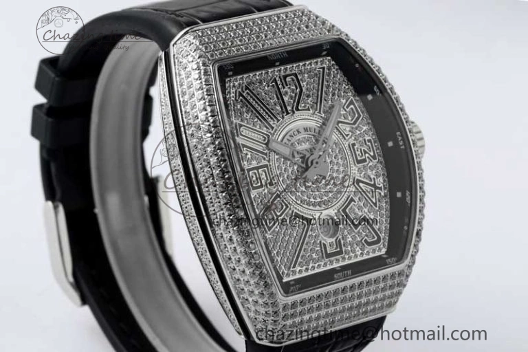 Vanguard V45 SS ABF Best Edition Full Diamonds Dial on Black Leather Strap A SunProtective 6521