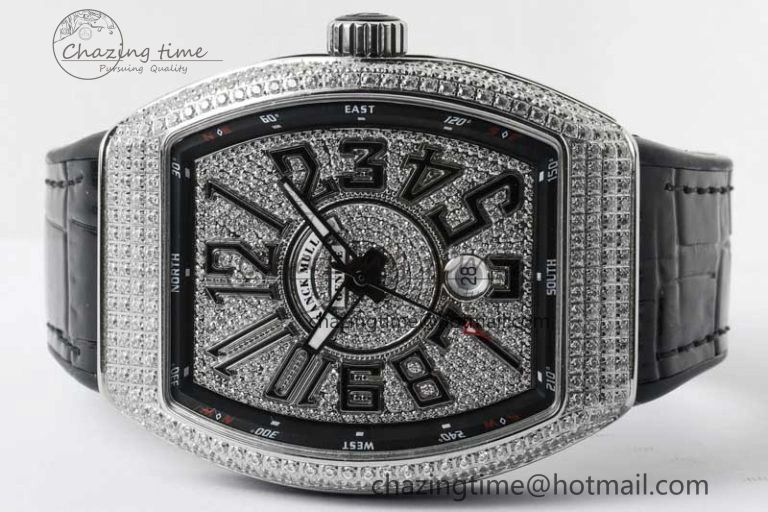 Vanguard V45 SS ABF Best Edition Full Diamonds Dial on Black Leather Strap A SunProtective 6521
