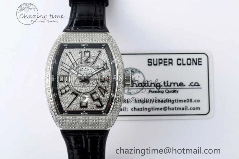 Vanguard V45 SS ABF Best Edition Full Diamonds Dial on Black Leather Strap A SunProtective 6521