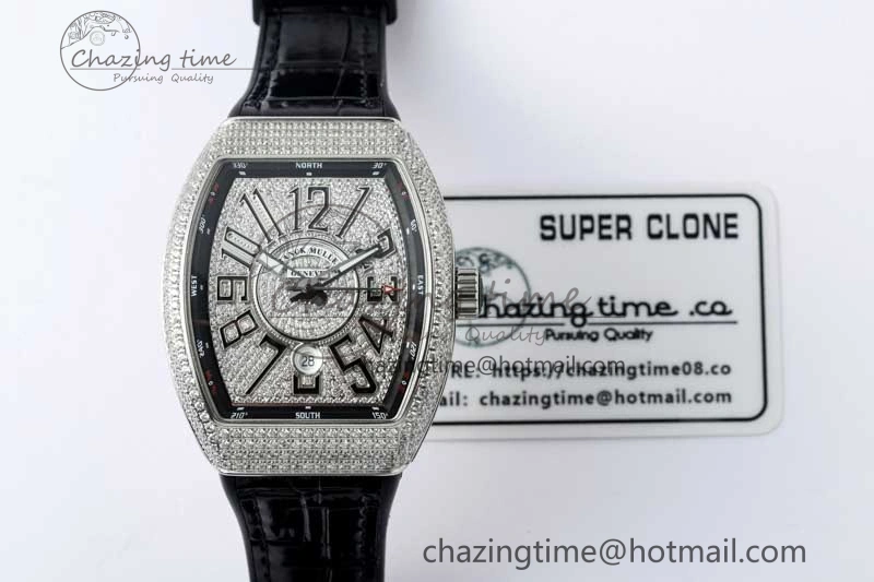 Vanguard V45 SS ABF Best Edition Full Diamonds Dial on Black Leather Strap A SunProtective 6521