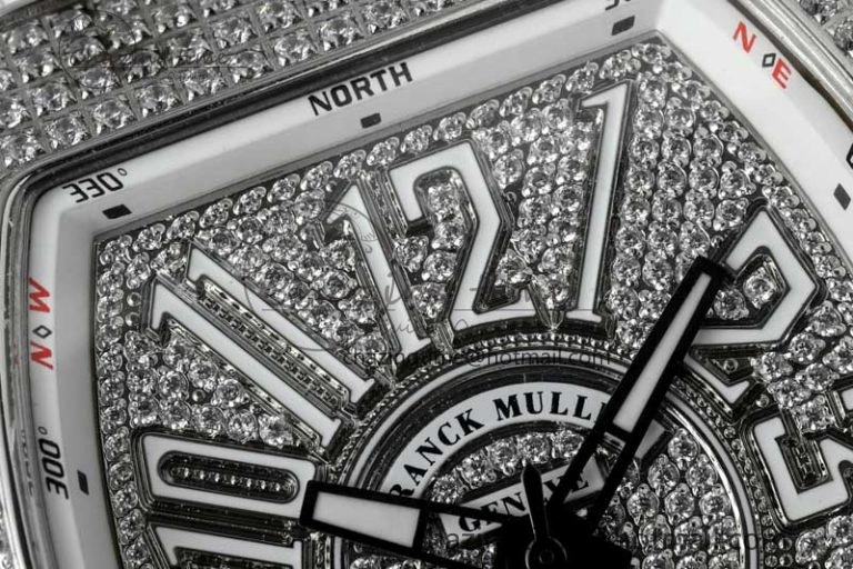 Vanguard V45 SS ABF Best Edition Full Diamonds Dial on White Leather Strap A WeatherProof 6525