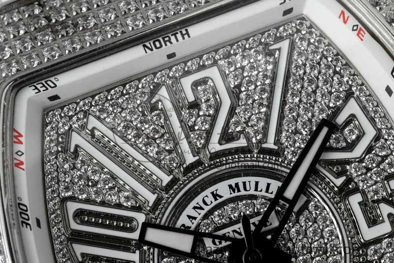 Vanguard V45 SS ABF Best Edition Full Diamonds Dial on White Leather Strap A WeatherProof 6525