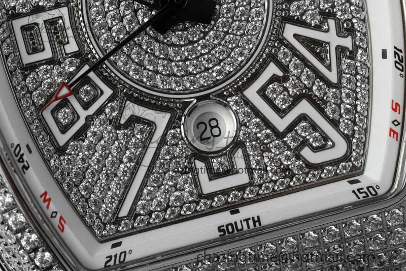 Vanguard V45 SS ABF Best Edition Full Diamonds Dial on White Leather Strap A WeatherProof 6525