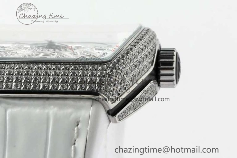 Vanguard V45 SS ABF Best Edition Full Diamonds Dial on White Leather Strap A WeatherProof 6525