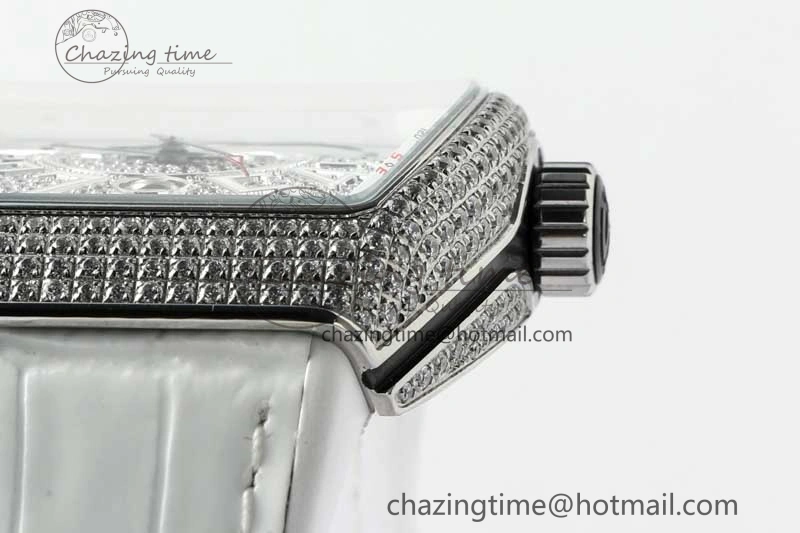 Vanguard V45 SS ABF Best Edition Full Diamonds Dial on White Leather Strap A WeatherProof 6525