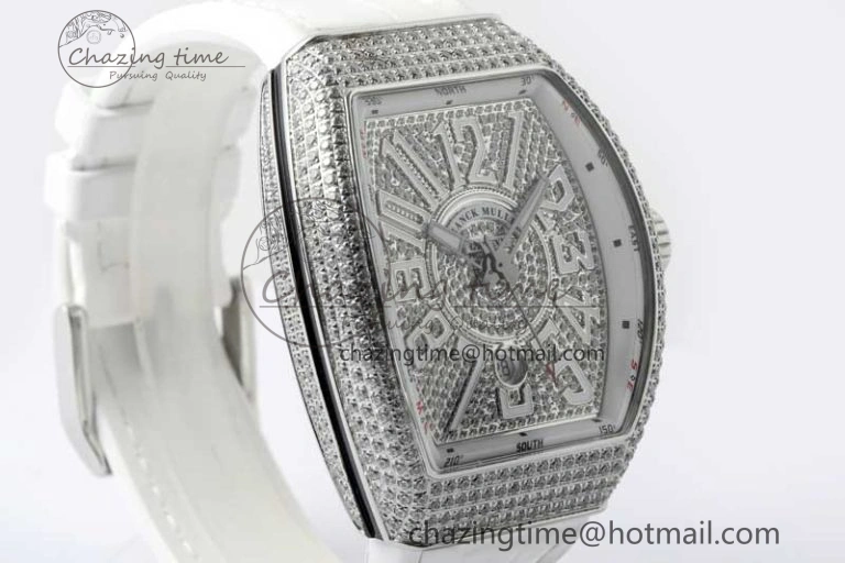 Vanguard V45 SS ABF Best Edition Full Diamonds Dial on White Leather Strap A WeatherProof 6525