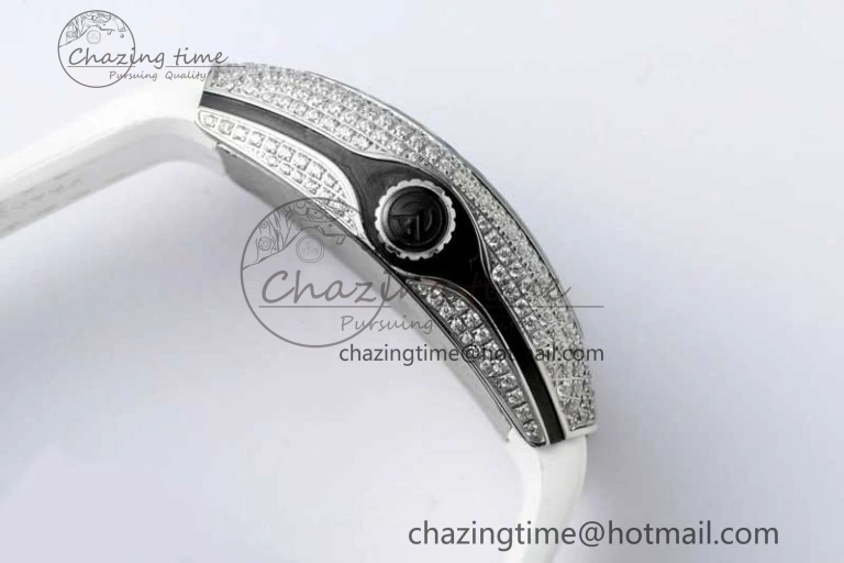 Vanguard V45 SS ABF Best Edition Full Diamonds Dial on White Leather Strap A WeatherProof 6525