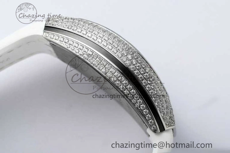 Vanguard V45 SS ABF Best Edition Full Diamonds Dial on White Leather Strap A WeatherProof 6525