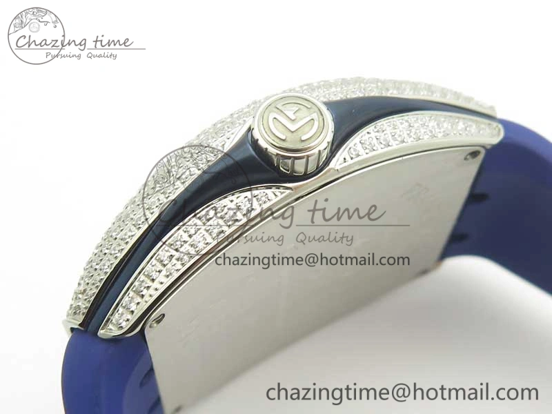TimelessDesign Vanguard V45 SS Full Diamonds ABF Best Edition Blue Textured Dial Diamonds Markers on Blue Gummy Strap A 6571