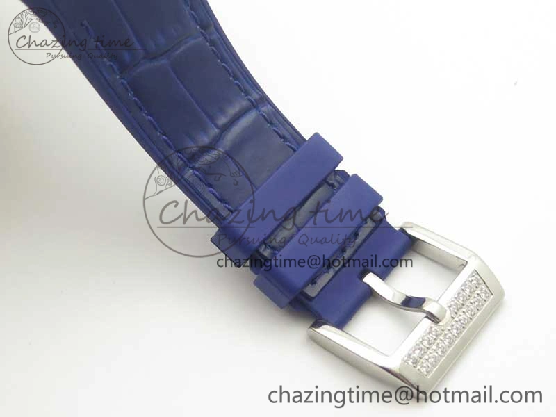 TimelessDesign Vanguard V45 SS Full Diamonds ABF Best Edition Blue Textured Dial Diamonds Markers on Blue Gummy Strap A 6571