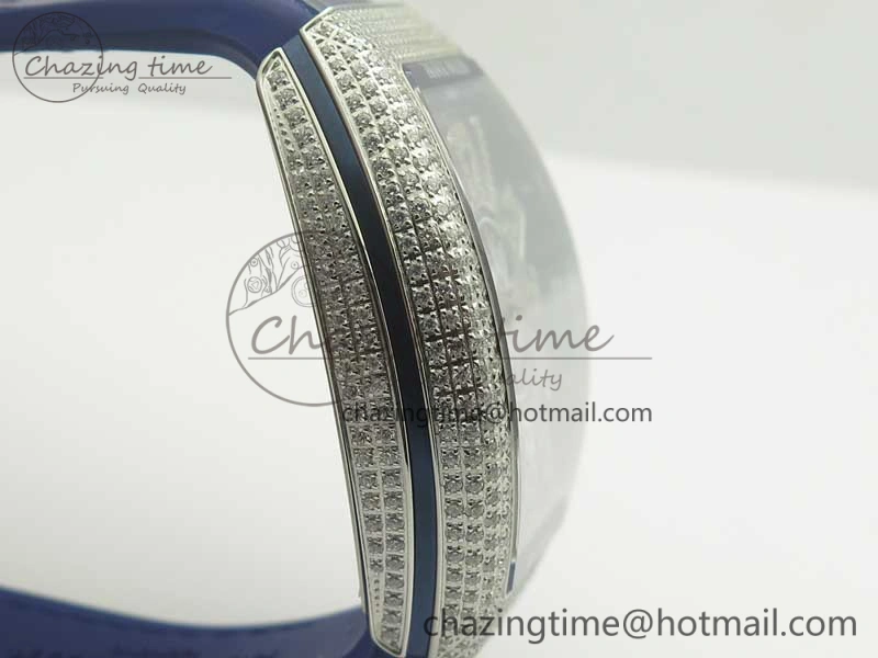 TimelessDesign Vanguard V45 SS Full Diamonds ABF Best Edition Blue Textured Dial Diamonds Markers on Blue Gummy Strap A 6571